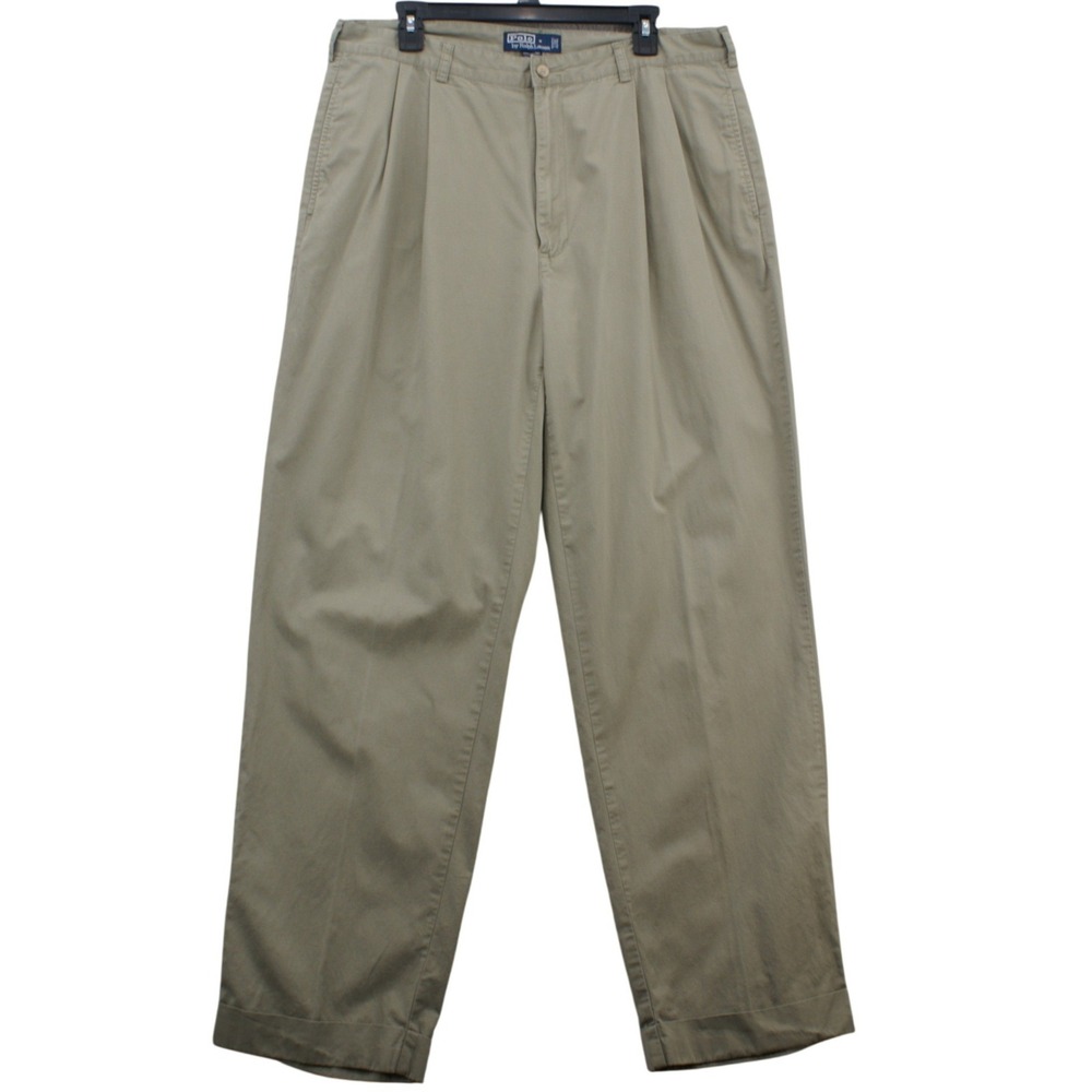 Vintage Polo Ralph Lauren Hammond‎ Pant 38x32 Khaki Pleated Chino Made Singapore